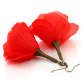Duże Kolczyki Materiałowe Kwiaty Silk Czerwone Maki