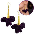 Kolczyki z tkaniny ciemny fiolet połyskujące złote długie – Lume Design