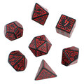 Zestaw 7 czarnych akrylowych kości RPG z czerwonymi runami, ramkami i cyframi | Akrylowe Kości Infernal Runes Lume Design