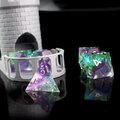 Zestaw 7 kości RPG z przezroczystej żywicy o ostrych krawędziach w pastelowych odcieniach fioletu i zieleni z folią holograficzną | Kości Żywiczne Faerie Aurora Lume Design