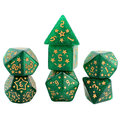 Zestaw 7 akrylowych kości RPG w zielonym kolorze ze złotymi gwiazdkami i cyframi | Akrylowe Kości Emerald Stars Lume Design Zestaw 7 akrylowych kości RPG w zielonym kolorze ze złotymi gwiazdkami i cyframi | Akrylowe Kości Emerald Stars Lume Design