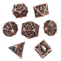 Metalowe ażurowe kości RPG z motywem smoków w kolorze oksydowanej miedzi | Kości Metalowe Dragon's Breath Hollow Lume Design