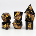 Zestaw kości RPG Ancient Gold Vein Ore czarne ze złotymi drobinkami ostre krawędzie