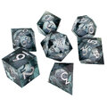 Zestaw 7 kości RPG Liquid Core ze srebrnym brokatem i ostrymi krawędziami | Kości RPG Shadow Quicksilver