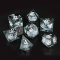 Zestaw 7 kości RPG Liquid Core ze srebrnym brokatem i ostrymi krawędziami | Kości RPG Shadow Quicksilver