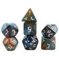 Zestaw 7 akrylowych kości RPG w kolorze granatowo-brązowym z brokatem i unikatową białą czcionką | Akrylowe Kości Bronze Nebula Lume Design Zestaw 7 akrylowych kości RPG w kolorze granatowo-brązowym z brokatem i unikatową białą czcionką | Akrylowe Kości Bronze Nebula Lume Design