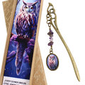 Zakładka z sową ametyst handmade prezent dla mola książkowego magiczna leśna