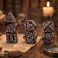 Zestaw kości wielościennych RPG bordowe runiczne zaokrąglone DnD