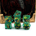 Kości RPG liquid core zielone z okiem – zestaw wielościenny do DnD