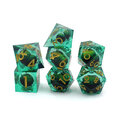 Kości RPG liquid core zielone z okiem – zestaw wielościenny do DnD