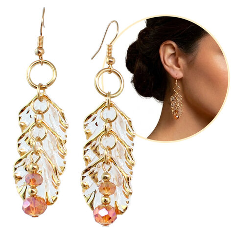 Długie kolczyki płatki przezroczyste złote brzegi kryształki Lume Design Długie kolczyki płatki przezroczyste złote brzegi kryształki Lume Design