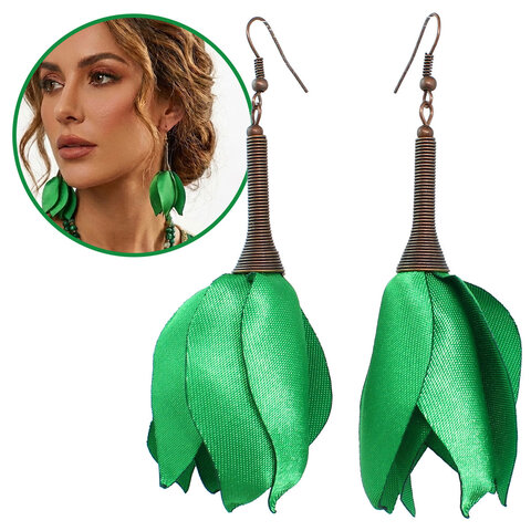 Długie Kolczyki Kwiaty Zielone Satynowe Antyczna Miedź – Lume Design Długie Kolczyki Kwiaty Zielone Satynowe Antyczna Miedź – Lume Design