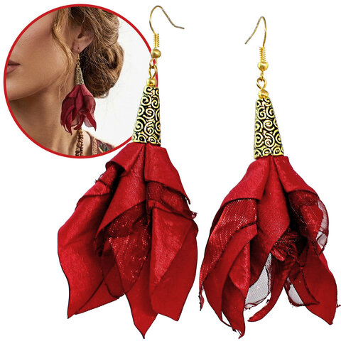 Długie kolczyki kwiaty Lume Design burgundowe czerwone antyczne złoto Długie kolczyki kwiaty Lume Design burgundowe czerwone antyczne złoto