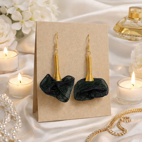 Kolczyki kwiaty Lume Design mieniąca siateczka zielono-fioletowa złota