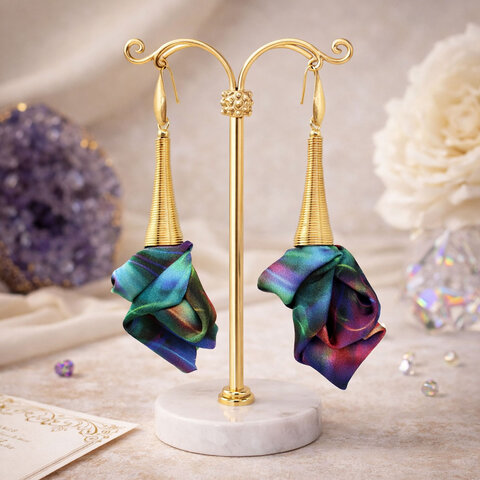 Unikatowe kolczyki kwiaty Lume Design multikolor tęczowe złote