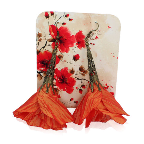 Długie kolczyki kwiaty Lume Design pomarańczowe żółte antyczny brąz