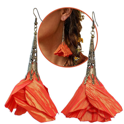 Długie kolczyki kwiaty Lume Design pomarańczowe żółte antyczny brąz Długie kolczyki kwiaty Lume Design pomarańczowe żółte antyczny brąz