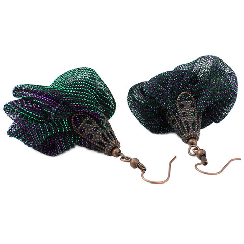 Ultralekkie kolczyki kwiaty Lume Design duochrom zielony fiolet siateczka miedź Ultralekkie kolczyki kwiaty Lume Design duochrom zielony fiolet siateczka miedź