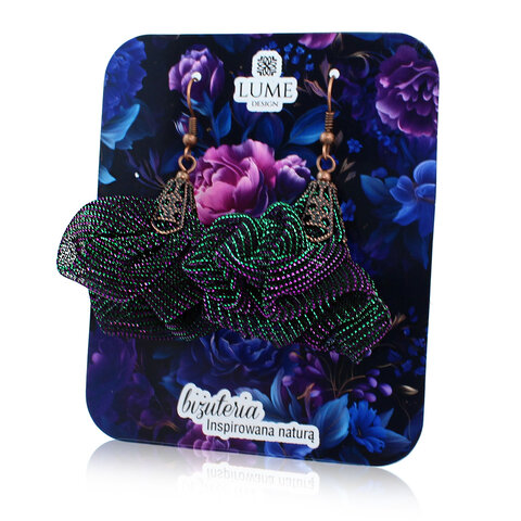Ultralekkie kolczyki kwiaty Lume Design duochrom zielony fiolet siateczka miedź Ultralekkie kolczyki kwiaty Lume Design duochrom zielony fiolet siateczka miedź