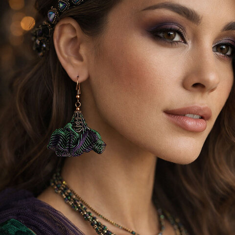 Ultralekkie kolczyki kwiaty Lume Design duochrom zielony fiolet siateczka miedź Ultralekkie kolczyki kwiaty Lume Design duochrom zielony fiolet siateczka miedź