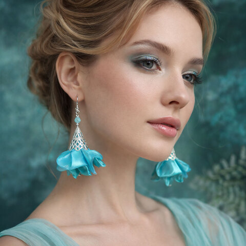 Długie kolczyki kwiaty morskie turkusowe iryzujące Lume Design srebrne