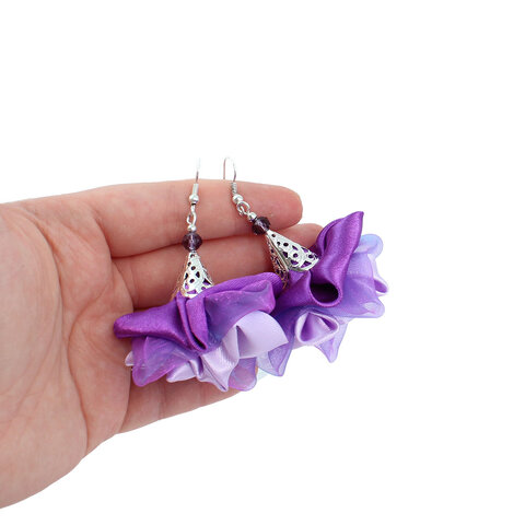 Szerokie kolczyki kwiaty Lume Design lawendowe fioletowe srebrne