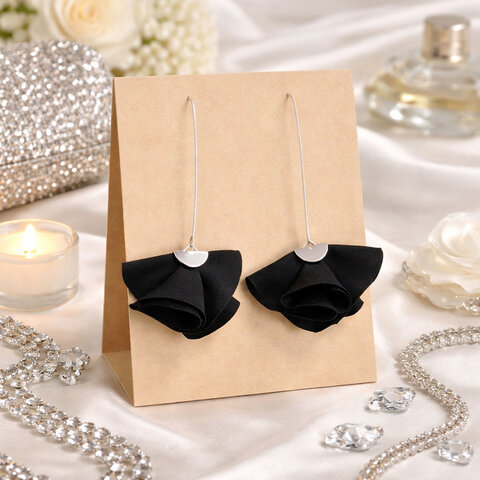 Długie kolczyki wachlarze czarne Lume Design srebrne bigle rybki