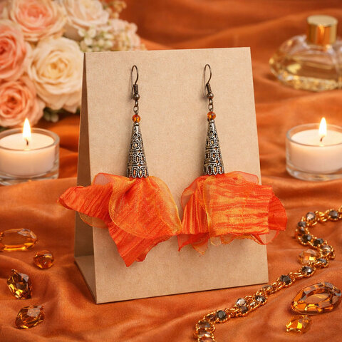 Długie kolczyki kwiaty Lume Design pomarańczowe multikolor czarne wykończenie