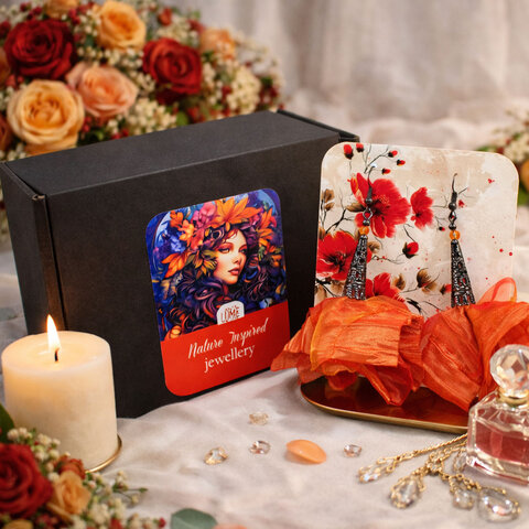 Długie kolczyki kwiaty Lume Design pomarańczowe multikolor czarne wykończenie