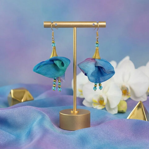 Kolczyki Kwiaty Niebieskie Multikolor Kryształki – Lume Design