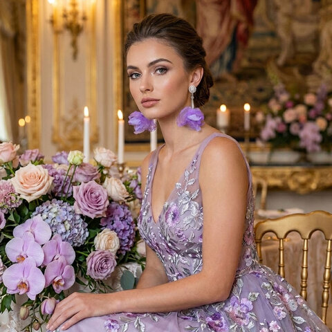 Kolczyki z tkaniny lawendowe lekkie mieniące handmade oksydowane