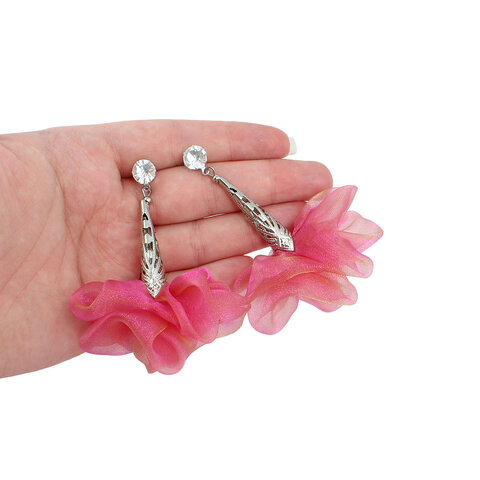 Długie kolczyki kwiaty mieniące się różowe pomarańczowe sztyfty