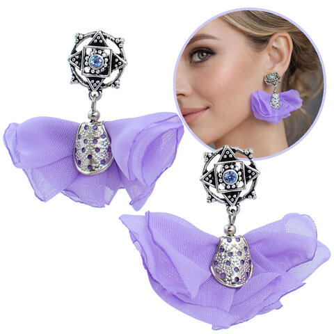 Kolczyki Kwiaty Wiszące Lawendowe Sztyfty Lekkie