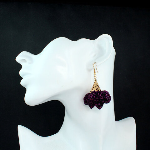 Kolczyki z tkaniny ciemny fiolet brokat złote wykończenia – Lume DesignKolczyki z tkaniny ciemny fiolet brokat złote wykończenia – Lume Design