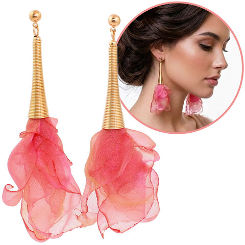 Kolczyki z tkaniny wielokolorowe mieniące lekkie handmade złote