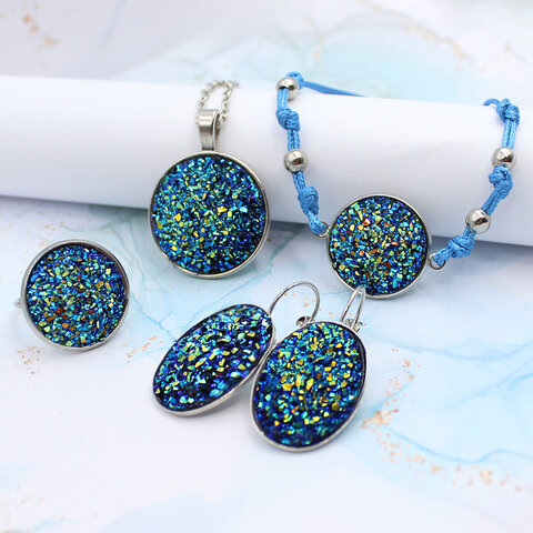 Komplet biżuterii niebieskie druzy 4 elementy