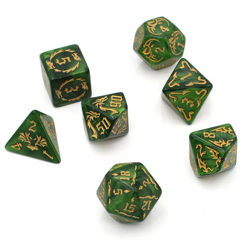 Zestaw kości RPG Dragon's Jade zielone ze smokami
