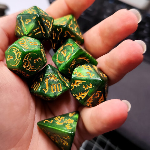 Zestaw kości RPG Dragon's Jade zielone ze smokami
