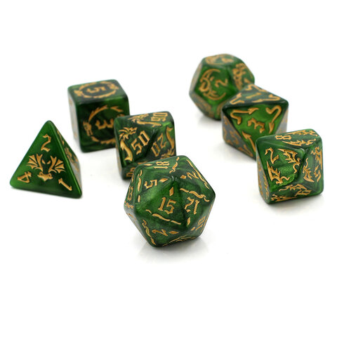 Zestaw kości RPG Dragon's Jade zielone ze smokami