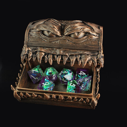 Zestaw 7 kości RPG z przezroczystej żywicy o ostrych krawędziach w pastelowych odcieniach fioletu i zieleni z folią holograficzną | Kości Żywiczne Faerie Aurora Lume Design