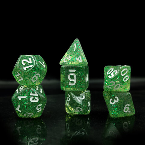 Zestaw kości RPG Emerald Dust zielone z brokatem Zestaw kości RPG Emerald Dust zielone z brokatem
