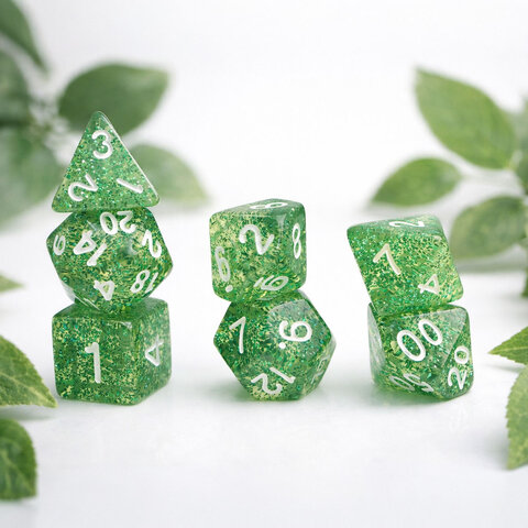 Zestaw kości RPG Emerald Dust zielone z brokatem Zestaw kości RPG Emerald Dust zielone z brokatem