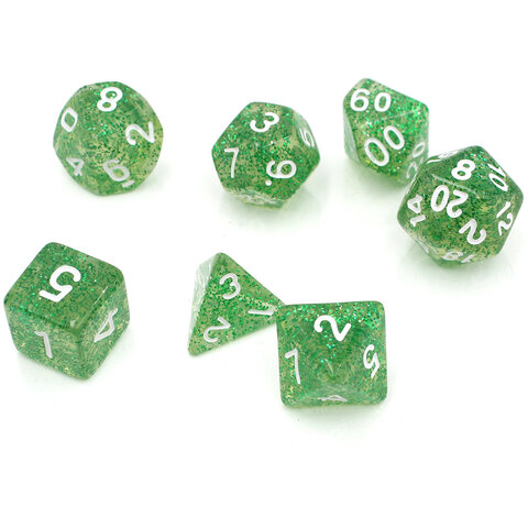 Zestaw kości RPG Emerald Dust zielone z brokatem Zestaw kości RPG Emerald Dust zielone z brokatem
