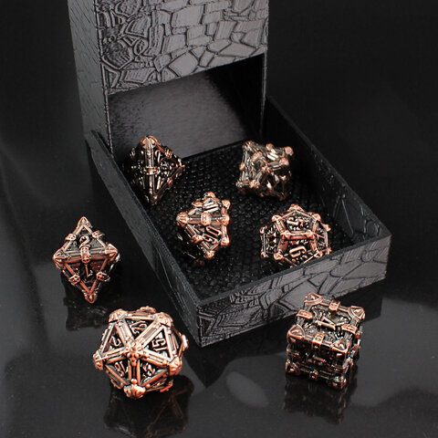 Zestaw ciężkich metalowych kości RPG Plundered Crypt Relic oksydowana miedź czaszki