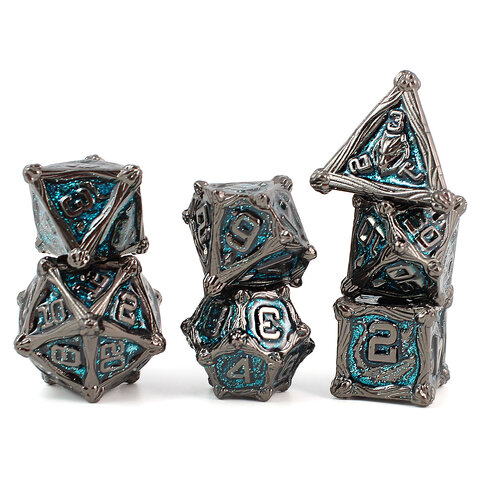 Zestaw ciężkich metalowych kości RPG Azure Dragon's Soul niebieski brokat gunmetal
