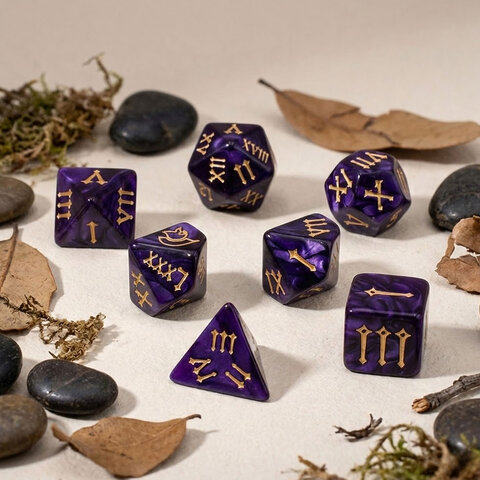 Zestaw kości RPG Roman Empire z cyframi rzymskimi fioletowe