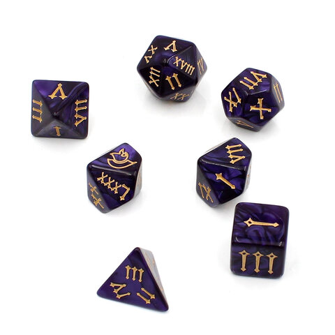 Zestaw kości RPG Roman Empire z cyframi rzymskimi fioletowe