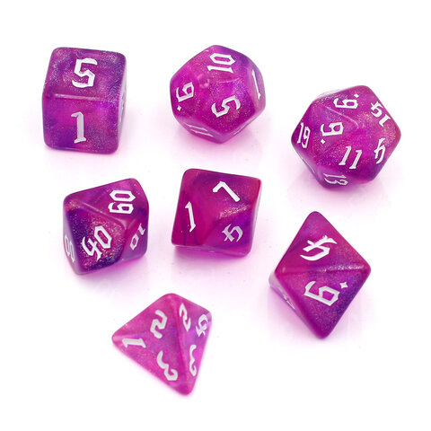 Zestaw kości RPG Magenta Nebula różowo-fioletowe z brokatem