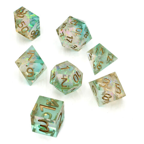 Zestaw kości RPG Sharp Edge Aurora Mint miętowe holograficzne