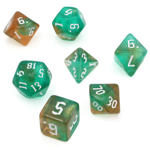 Zestaw kości RPG Mystic Swamp zielono-brązowe z brokatem